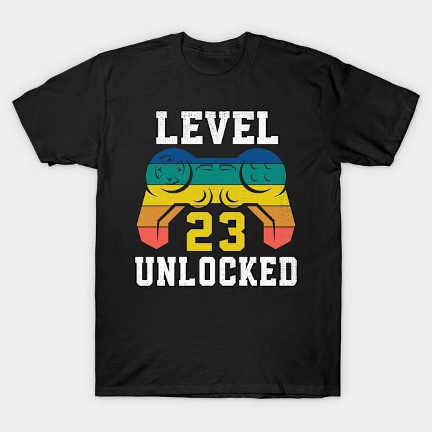 Level 23 Unlocked, 23rd Gamer Birthday Distressed T-Shirt by Fabvity